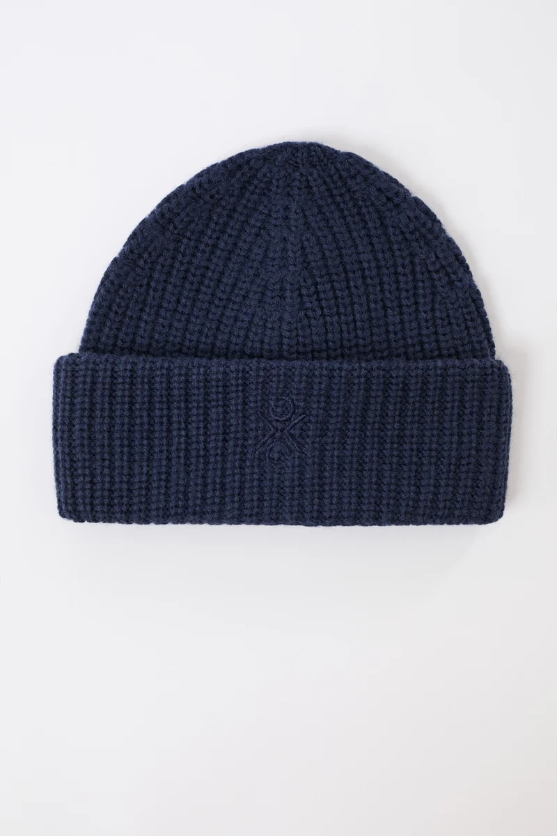 Grobstrick Mütze aus Bio Wolle (Steel Blue)