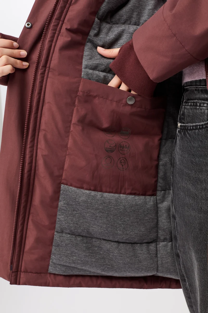 Wattierter Parka leicht tailliert (Burgundy)