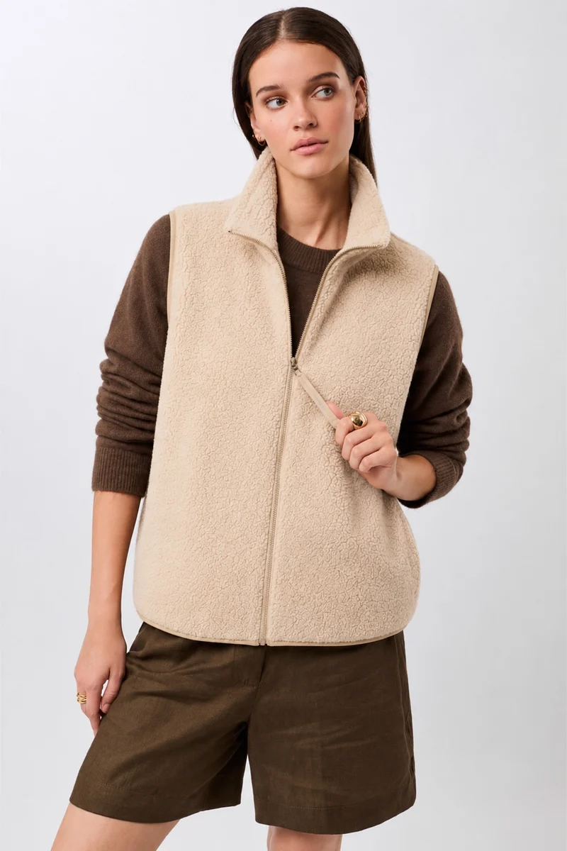 Weste mit Stehkragen aus Woll-Fleece (Limestone)