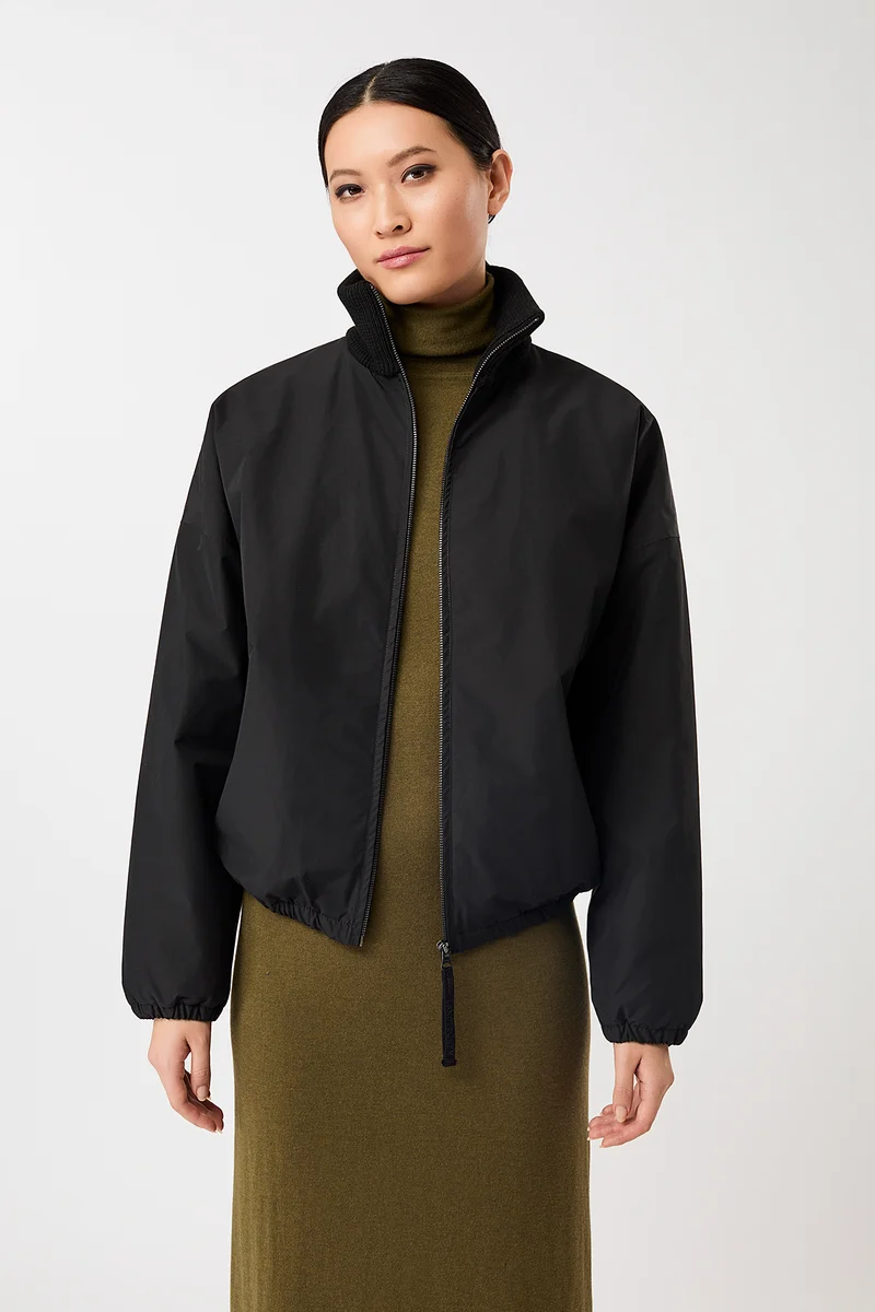 Wattierter Blouson mit Rippenkragen (Black)