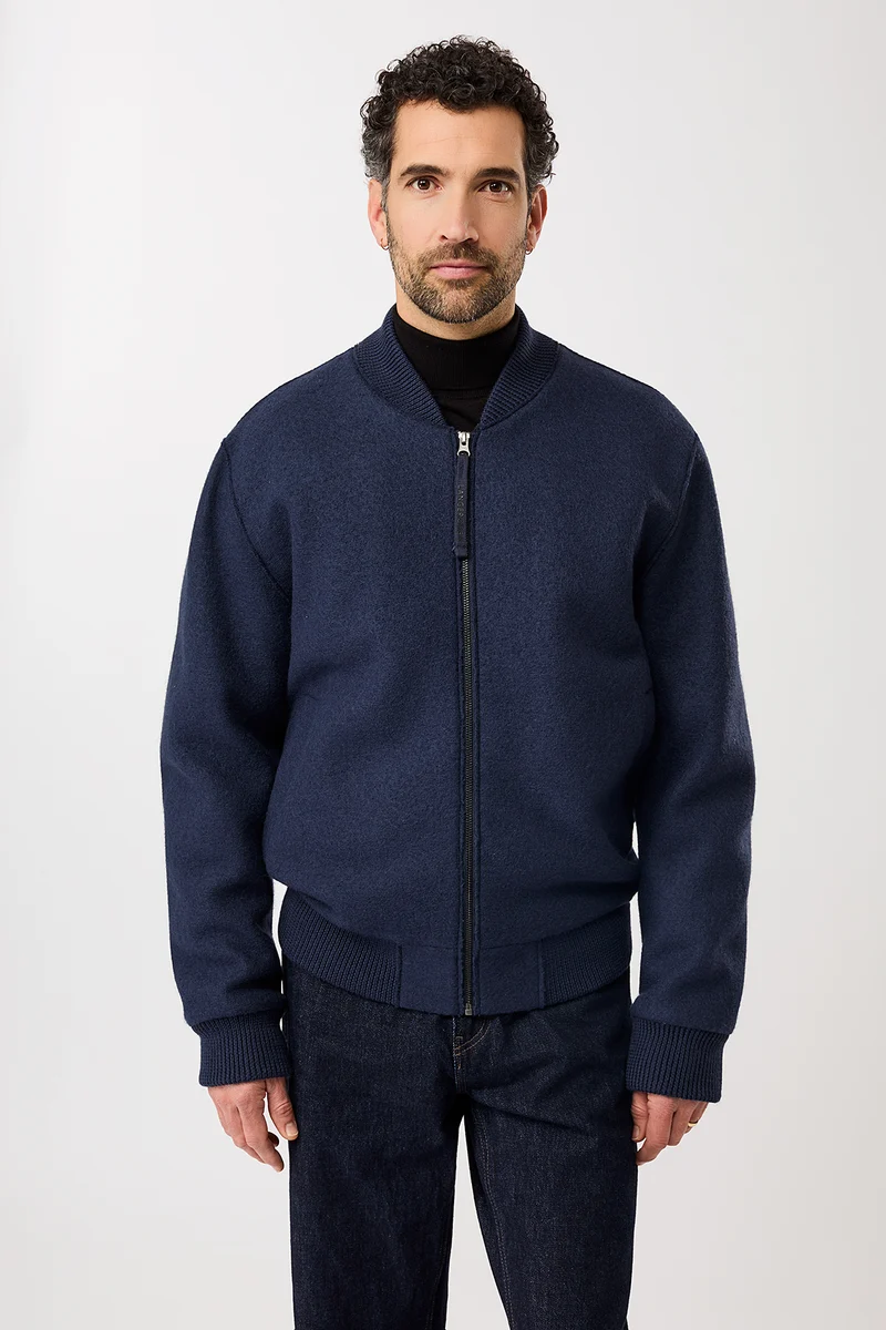 Bomber Jacke aus Bio Wolle (Steel Blue)