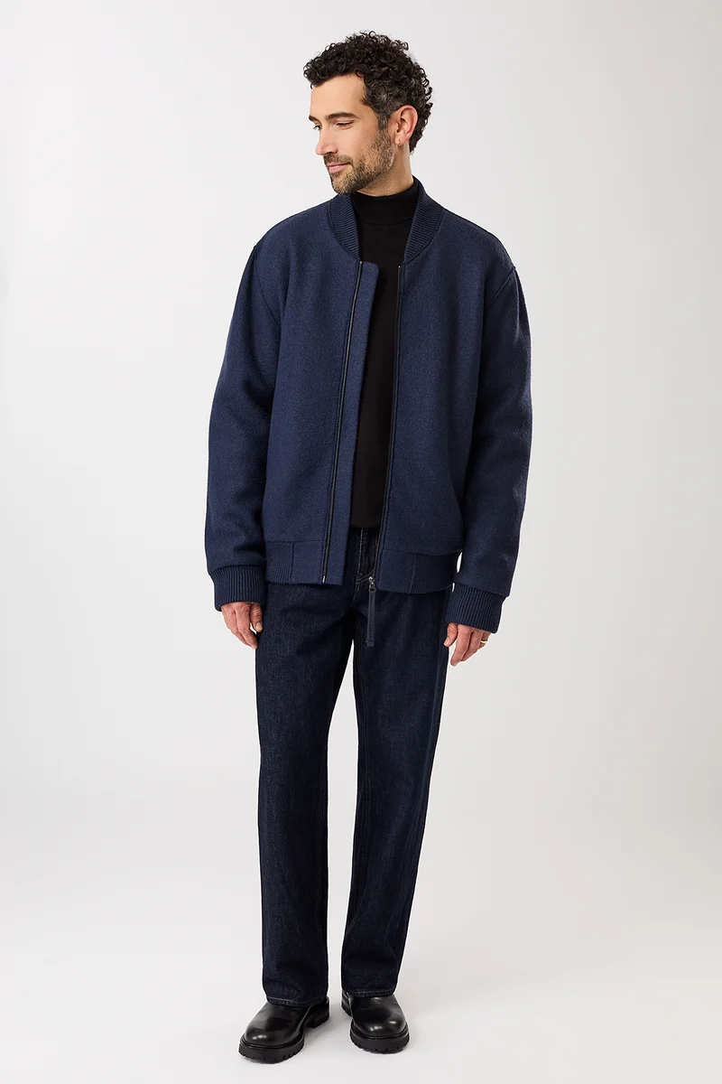 Bomber Jacke aus Bio Wolle (Steel Blue)