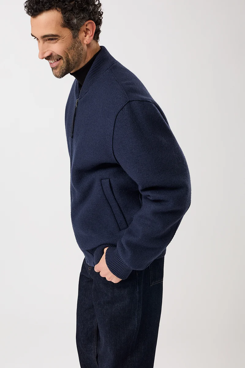 Bomber Jacke aus Bio Wolle (Steel Blue)