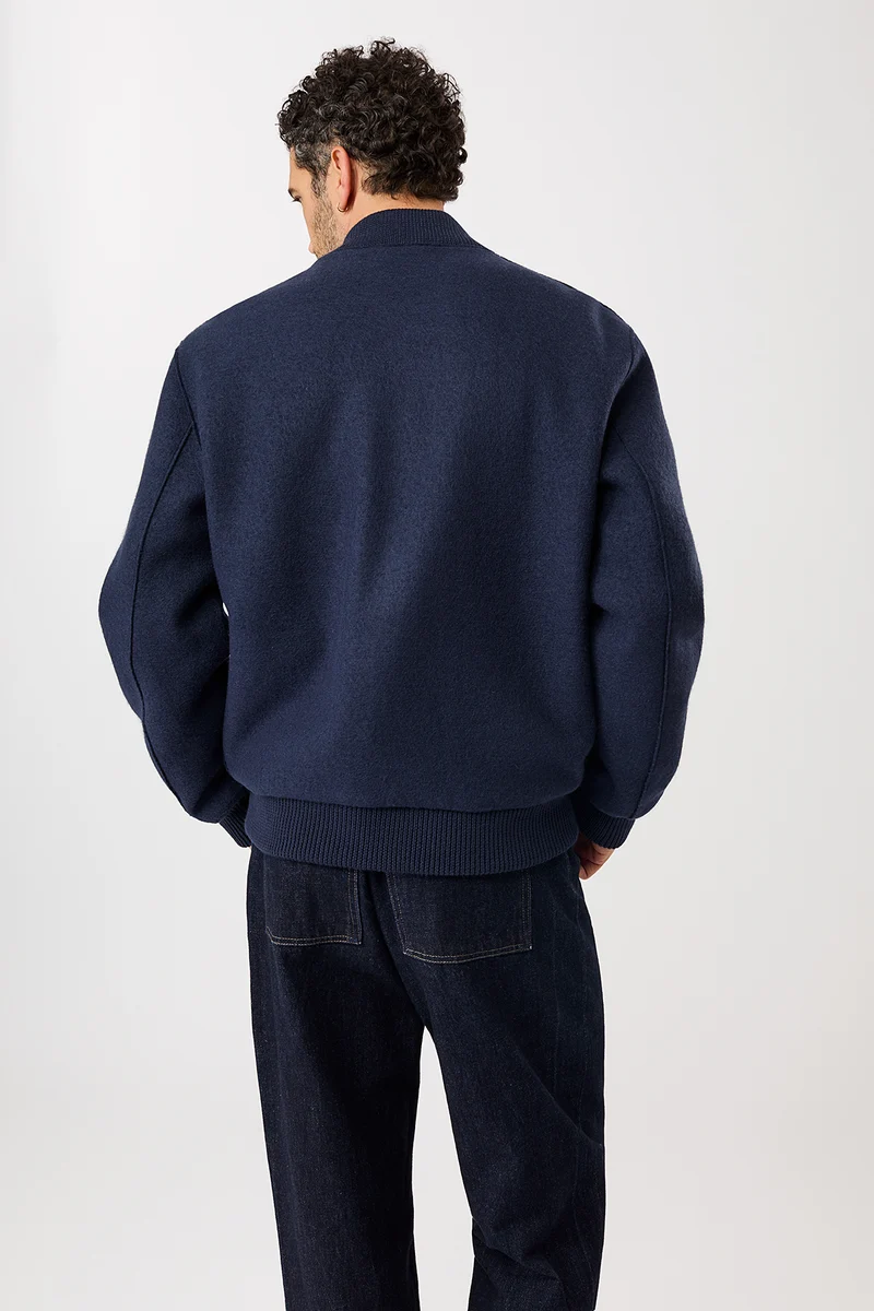 Bomber Jacke aus Bio Wolle (Steel Blue)