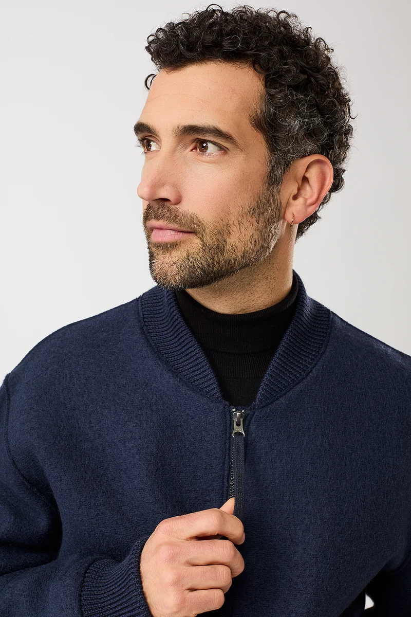 Bomber Jacke aus Bio Wolle (Steel Blue)