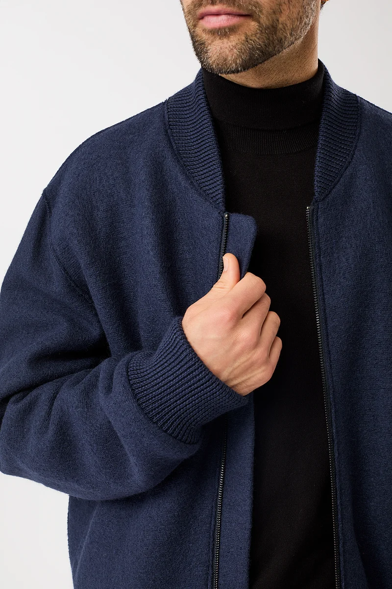 Bomber Jacke aus Bio Wolle (Steel Blue)