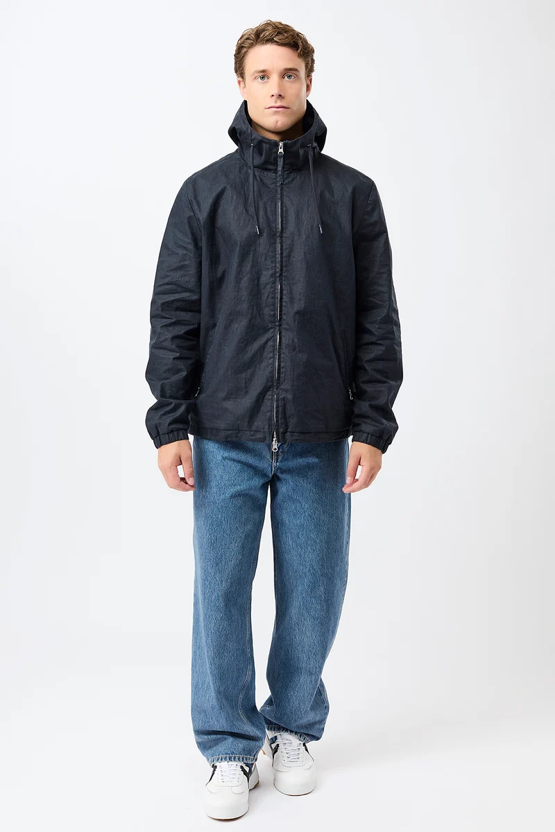 Kurze Jacke aus beschichtetem Leinen (Navy)
