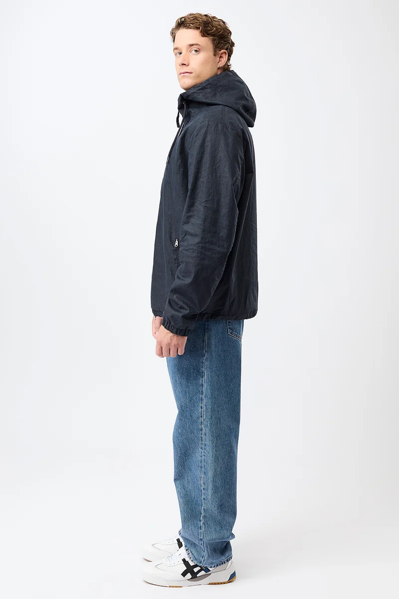 Kurze Jacke aus beschichtetem Leinen (Navy)