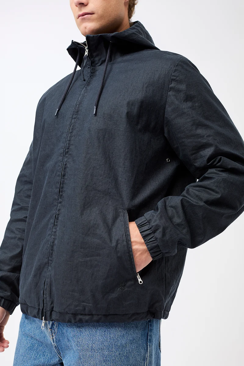 Kurze Jacke aus beschichtetem Leinen (Navy)