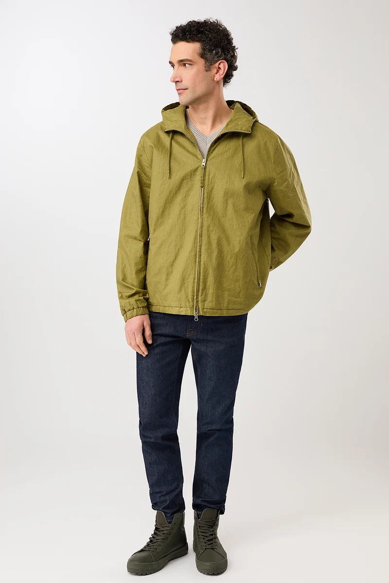 Kurze Jacke aus beschichtetem Leinen (Green Olive)