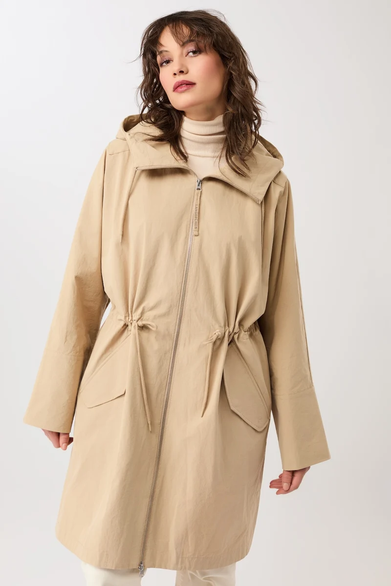 Langer Parka mit seitlichen Drucknöpfen und Ärmelaufschlag (Natural)