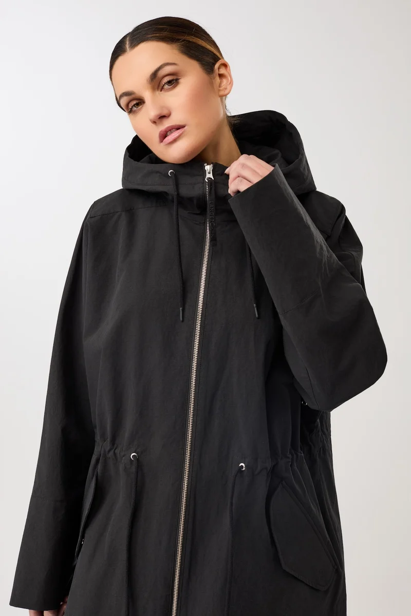 Langer Parka mit seitlichen Drucknöpfen und Ärmelaufschlag (Black)