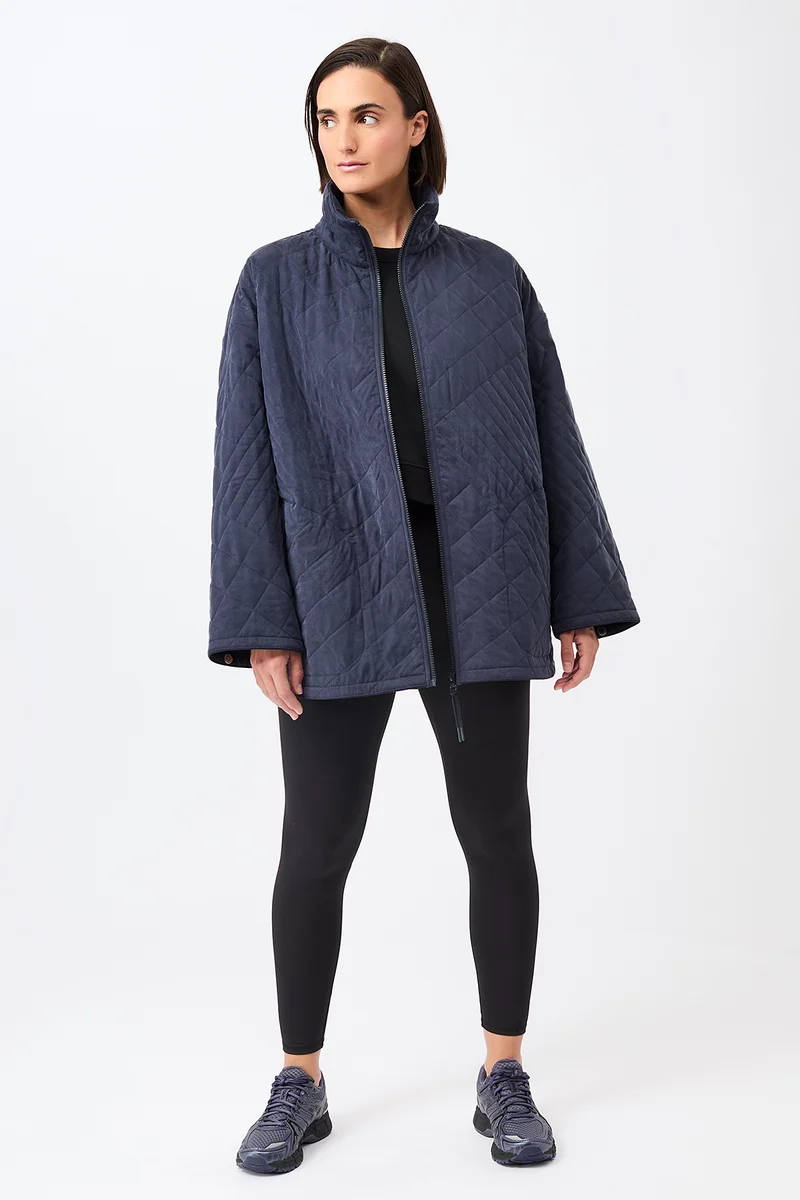 Gesteppte Jacke aus Tencel® mit Stehkragen (Navy)