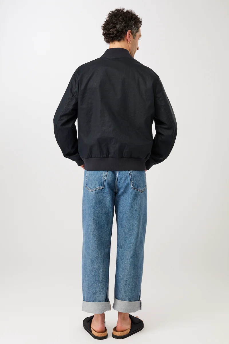 Bomberjacke aus beschichtetem Leinen (Navy)