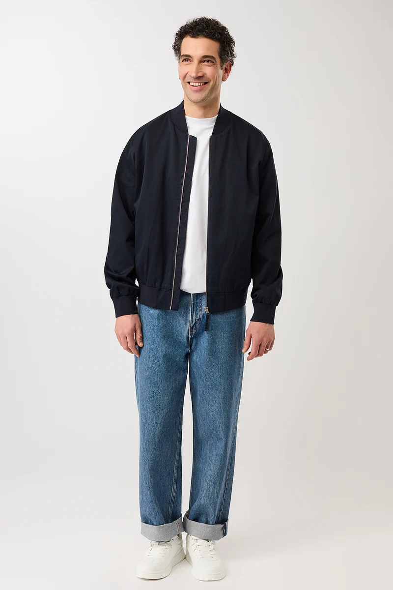 Bomberjacke mit Rippenbund aus Bio-Baumwolle (Navy)