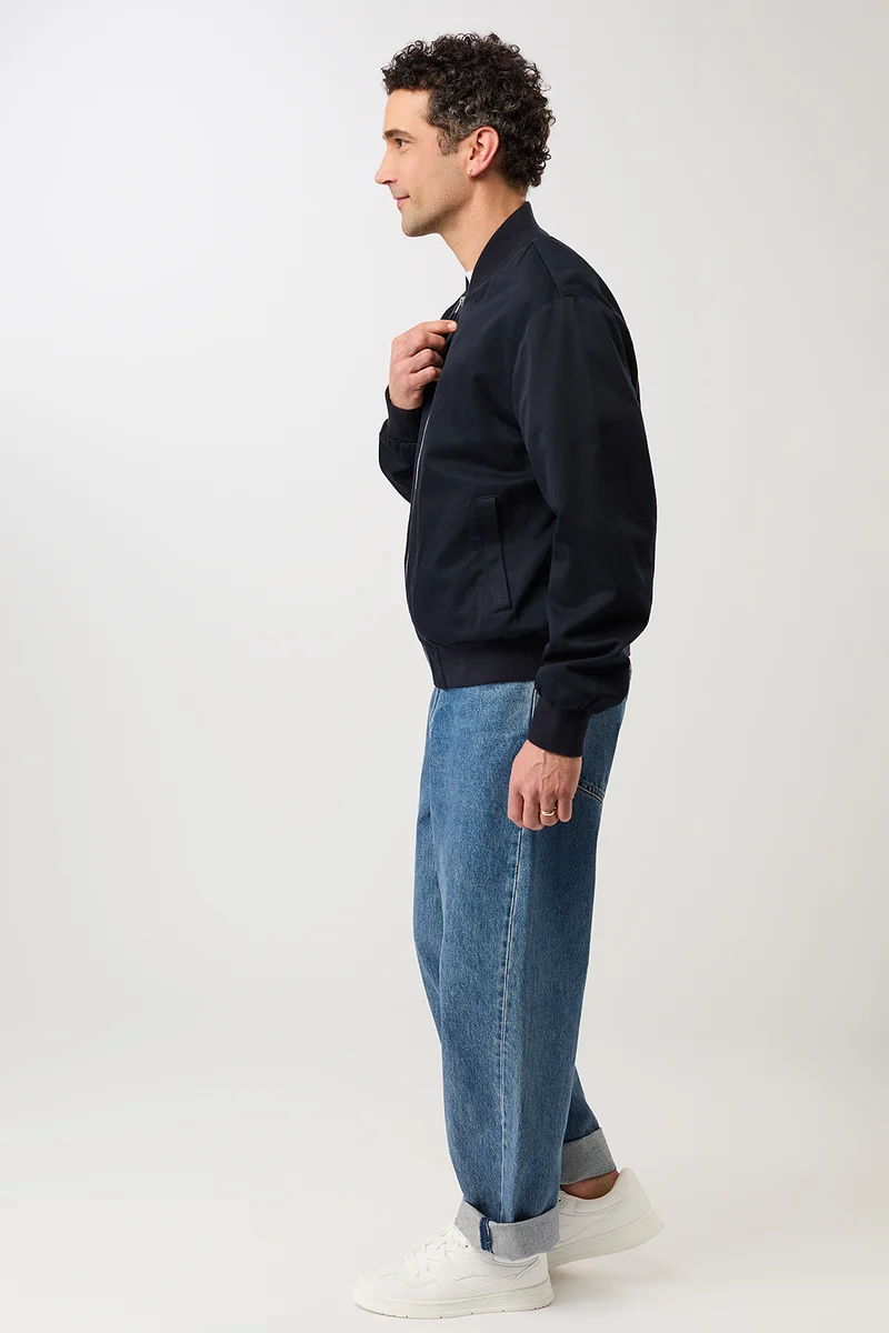 Bomberjacke mit Rippenbund aus Bio-Baumwolle (Navy)