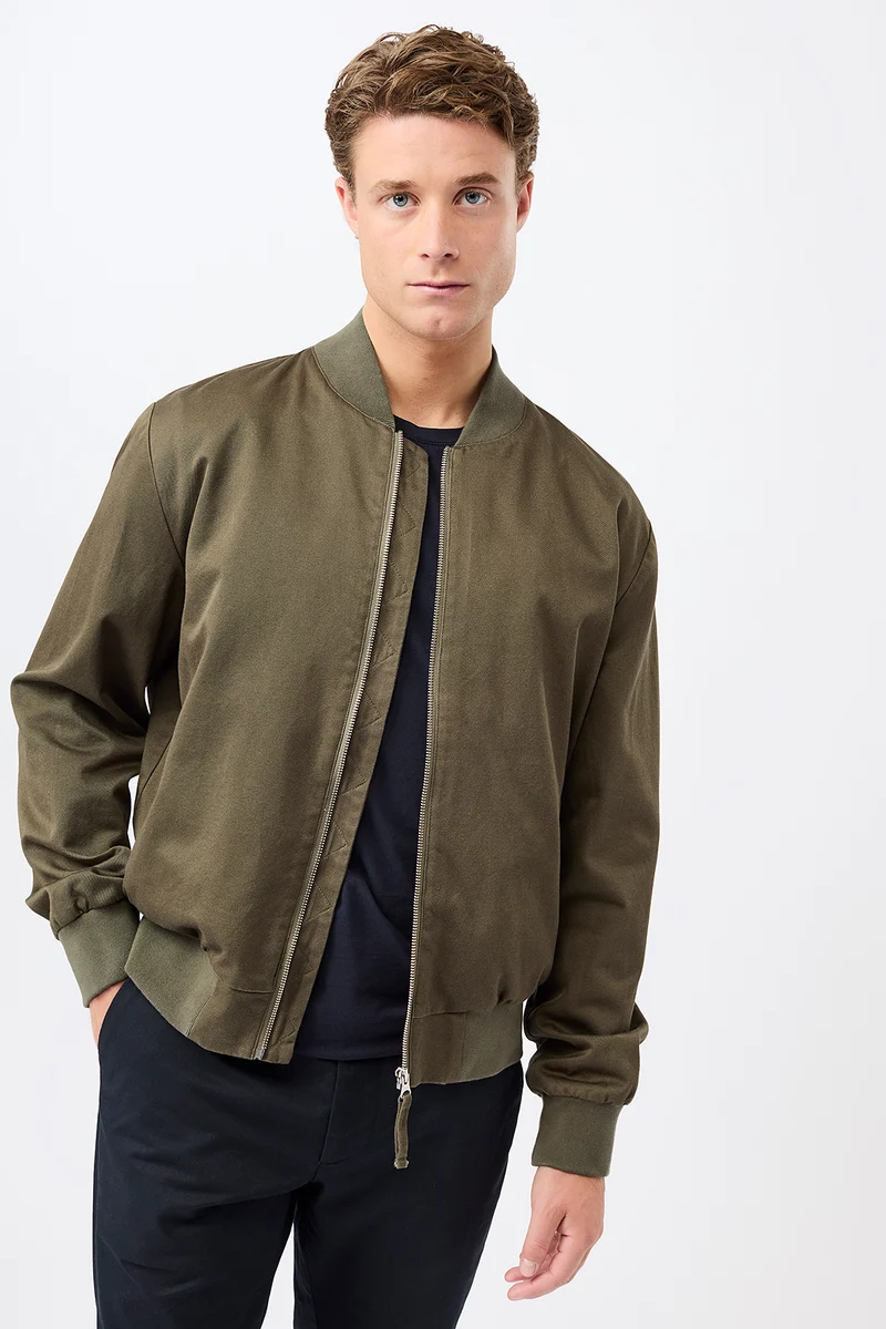Bomberjacke mit Rippenbund aus Bio-Baumwolle (Stone Moss)