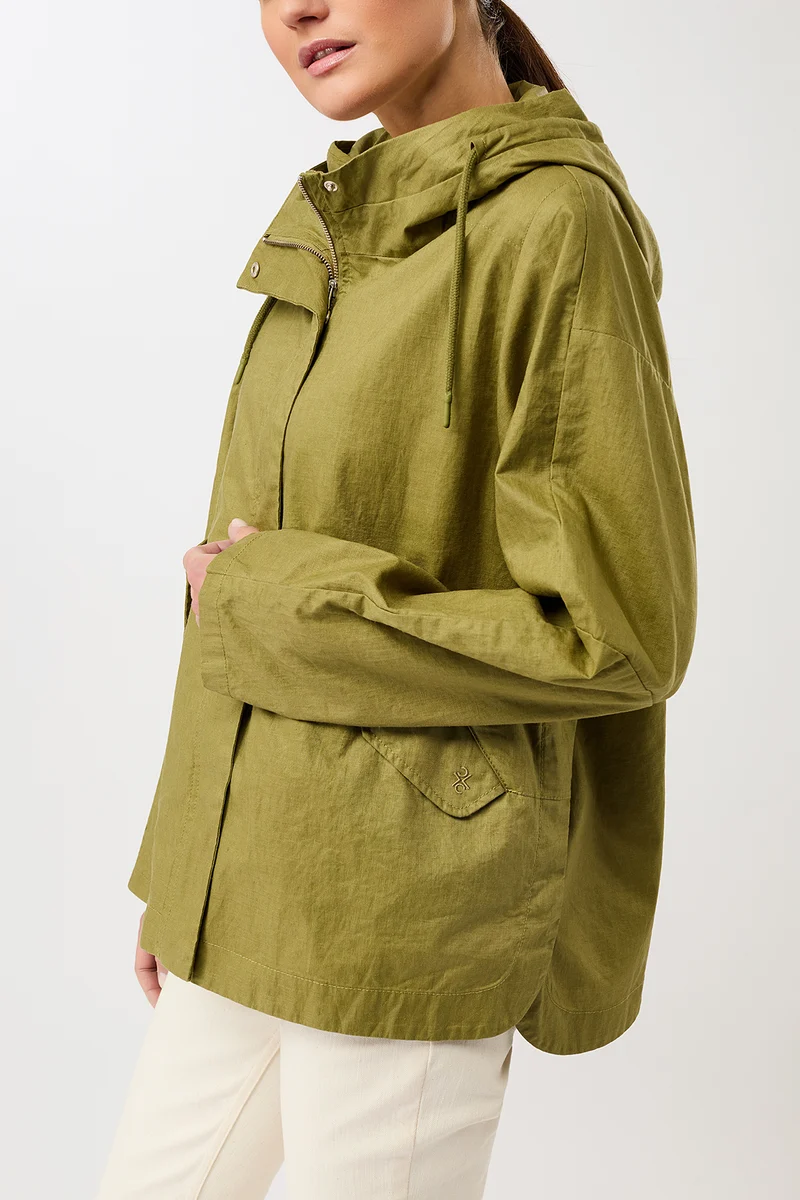 Outdoorjacke aus beschichtetem Leinen (Green Olive)