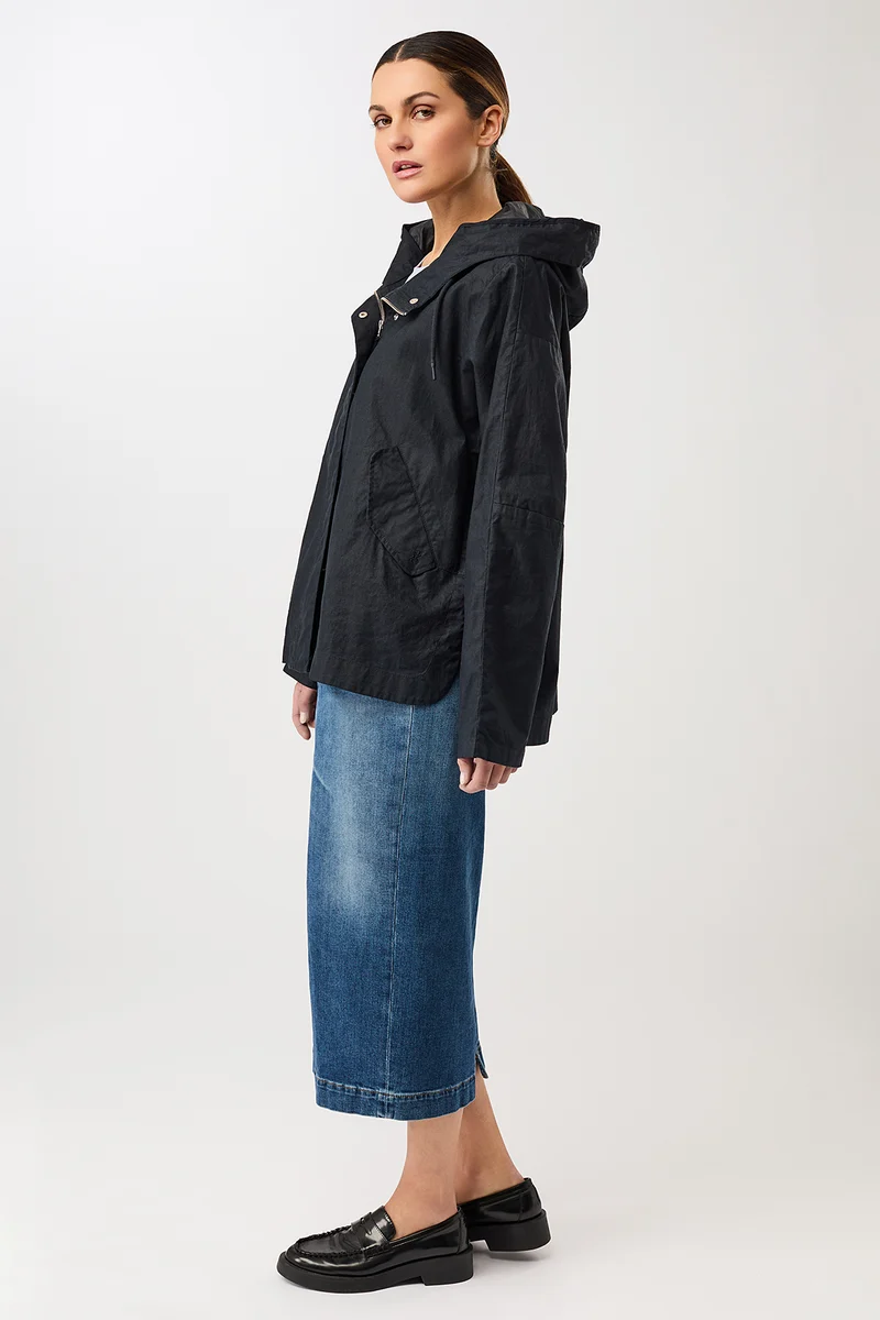 Outdoorjacke aus beschichtetem Leinen (Navy)
