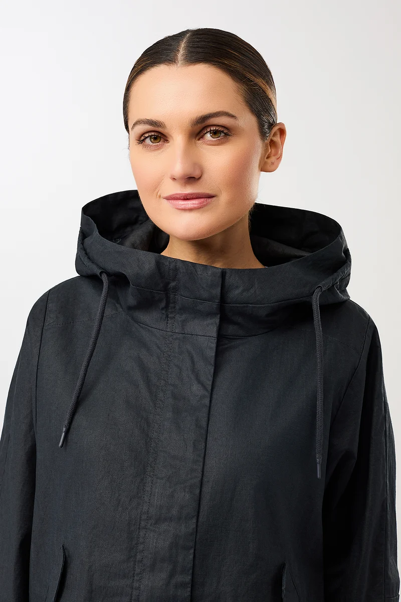 Outdoorjacke aus beschichtetem Leinen (Navy)
