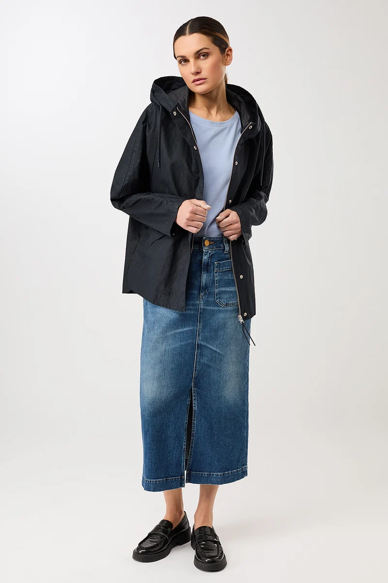 Outdoorjacke aus beschichtetem Leinen (Navy)