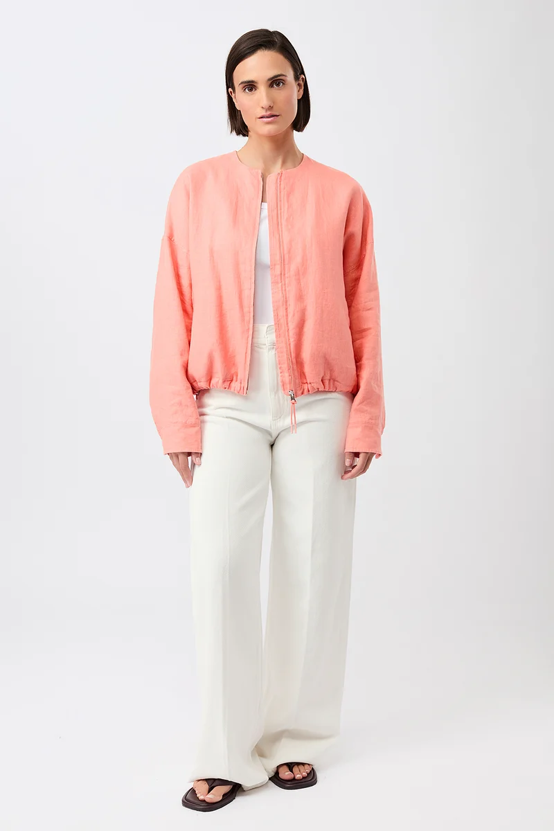 Rundhals Bomberjacke mit Leistentasche (Frangipani)
