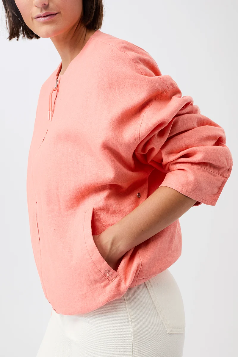 Rundhals Bomberjacke mit Leistentasche (Frangipani)