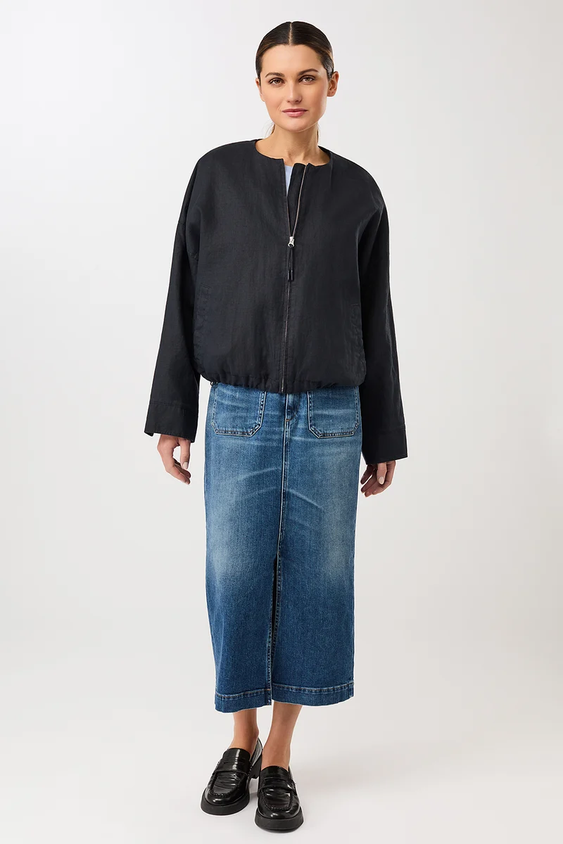 Rundhals Bomberjacke mit Leistentasche (Navy)