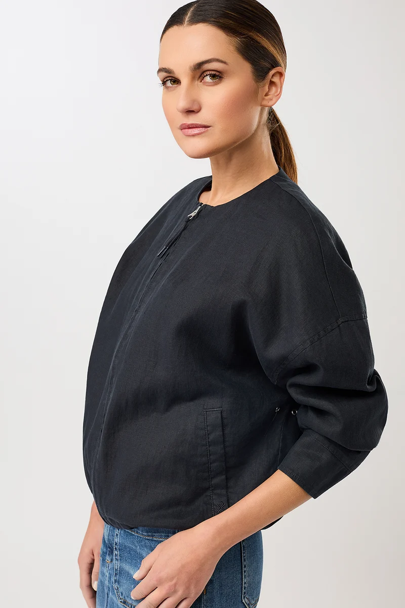 Rundhals Bomberjacke mit Leistentasche (Navy)