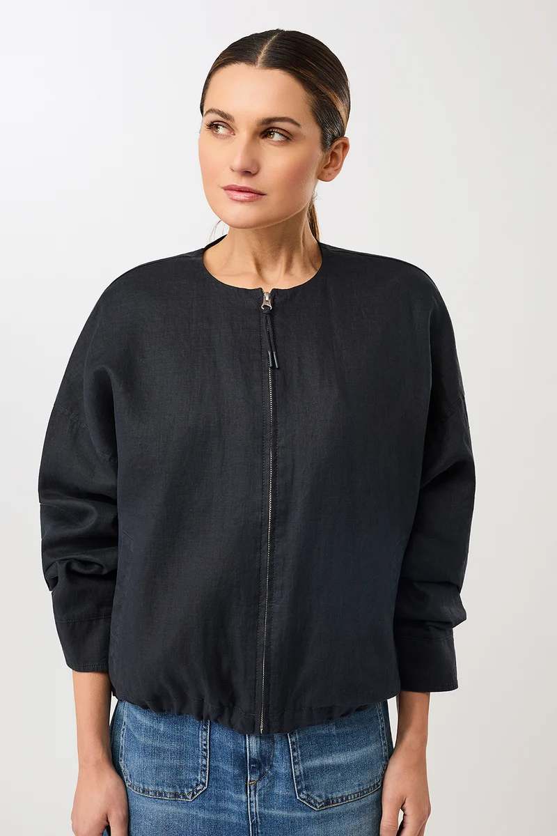 Rundhals Bomberjacke mit Leistentasche (Navy)