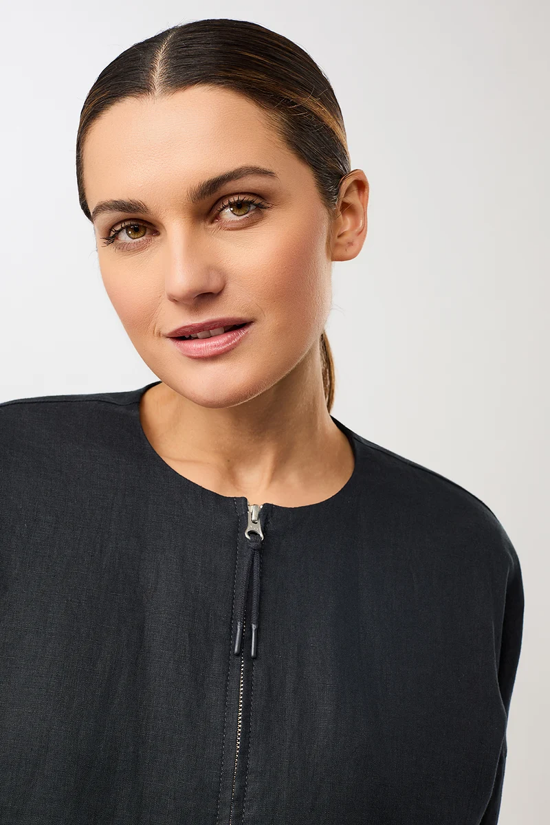Rundhals Bomberjacke mit Leistentasche (Navy)