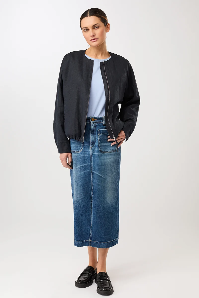 Rundhals Bomberjacke mit Leistentasche (Navy)