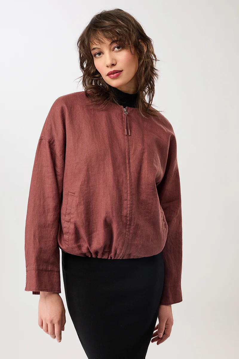 Rundhals Bomberjacke mit Leistentasche (Rubywood)