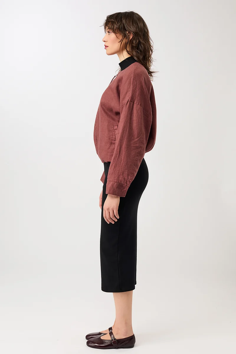 Rundhals Bomberjacke mit Leistentasche (Rubywood)