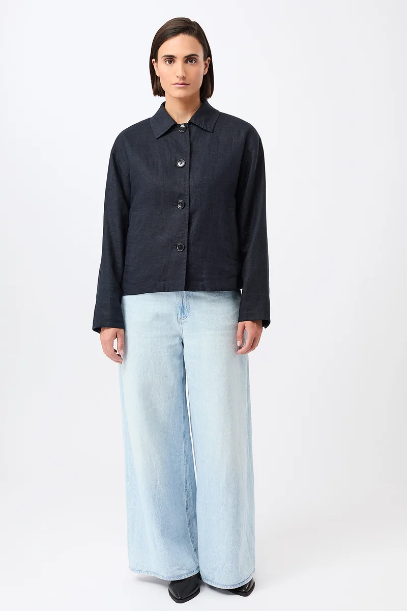 Schlichte Jacke aus Leinen (Navy)