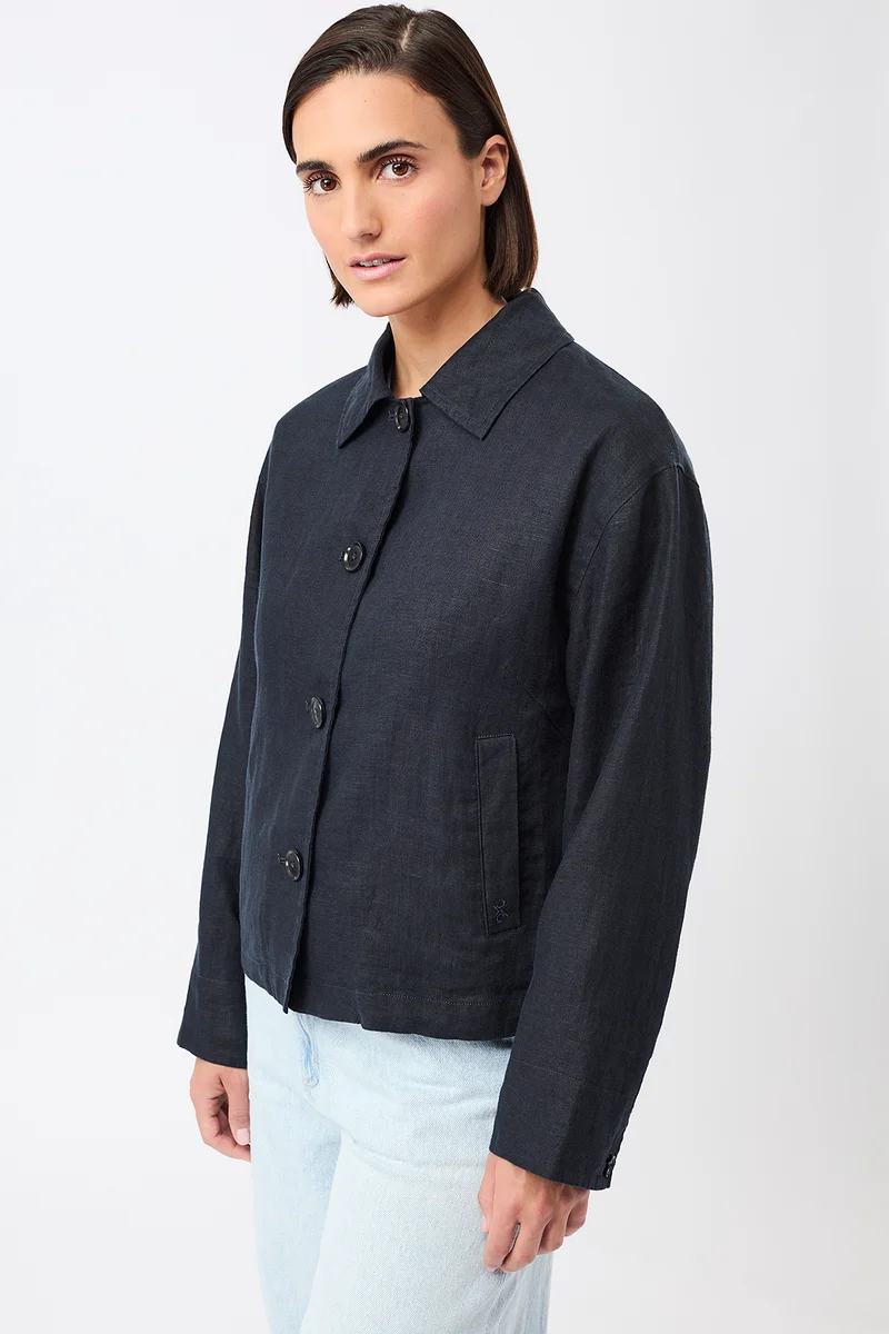 Schlichte Jacke aus Leinen (Navy)