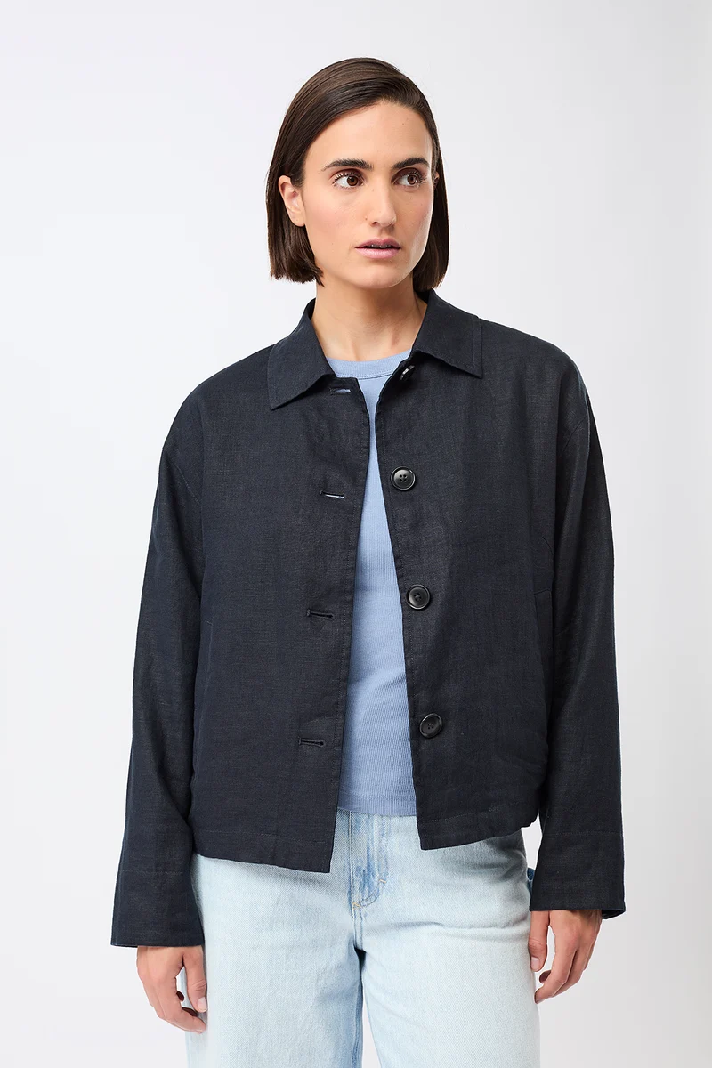 Schlichte Jacke aus Leinen (Navy)