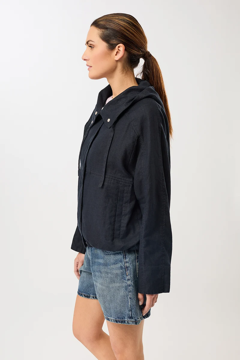 Lockere Jacke mit Kordelzug in Kapuze (Navy)