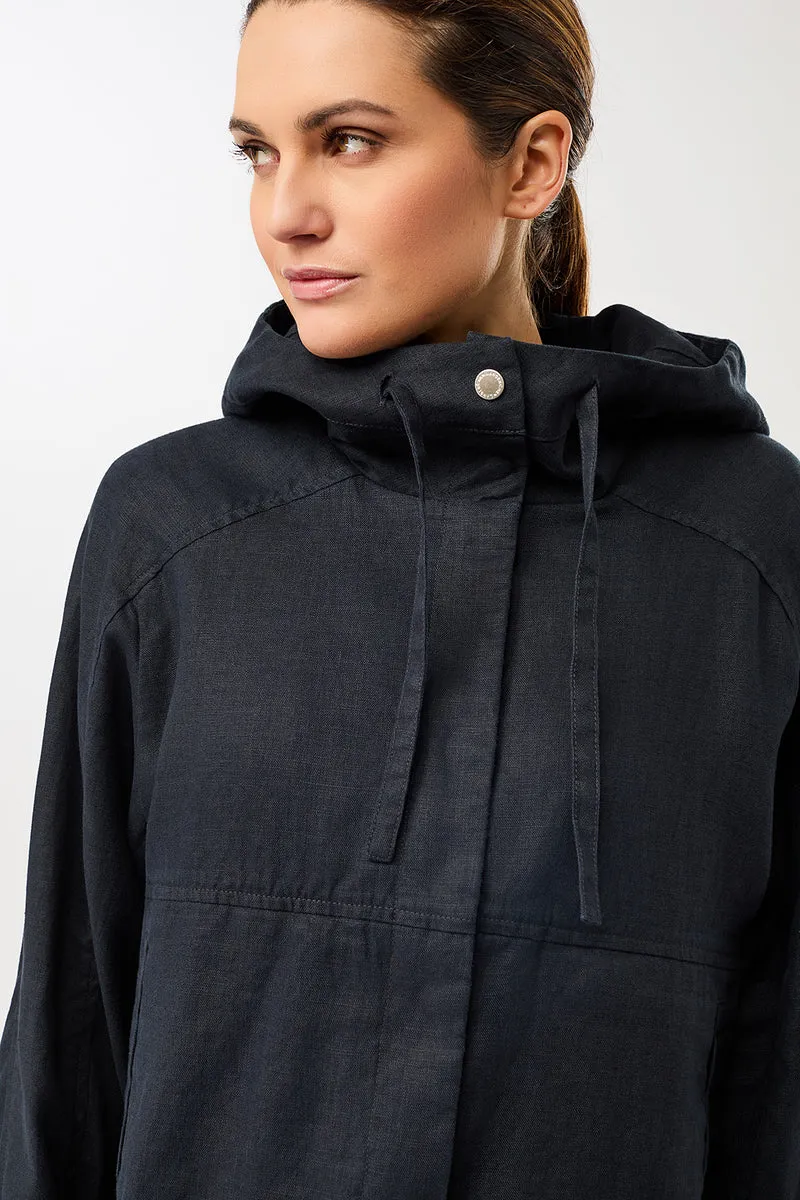 Lockere Jacke mit Kordelzug in Kapuze (Navy)