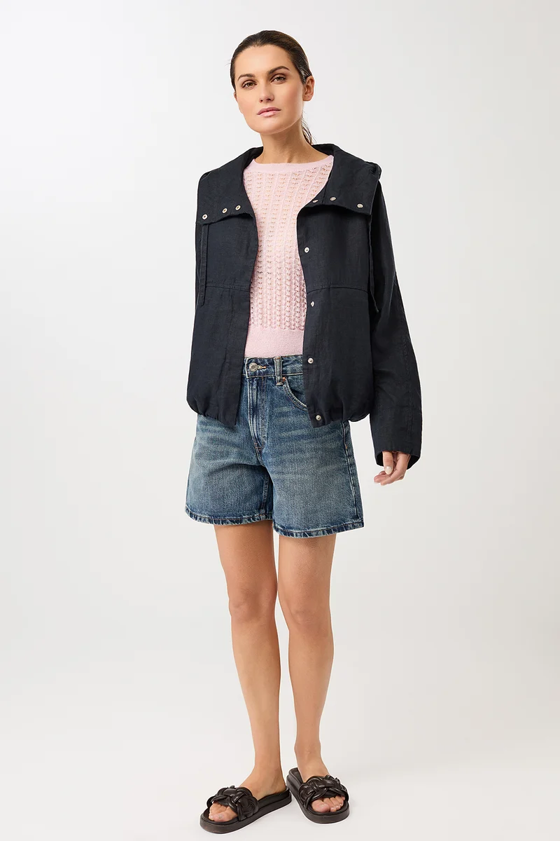 Lockere Jacke mit Kordelzug in Kapuze (Navy)