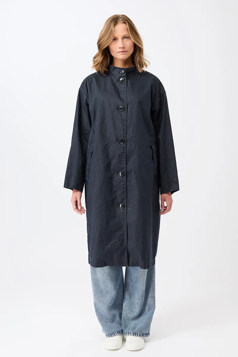Langer Mantel aus Leinen mit Knöpfen (Navy)