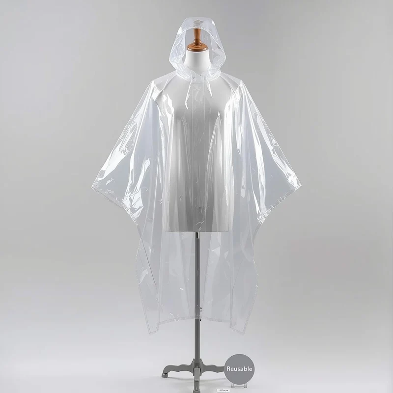 Wiederverwendbarer Regenponcho aus PVC – Transparent & robust ab 3,50 €