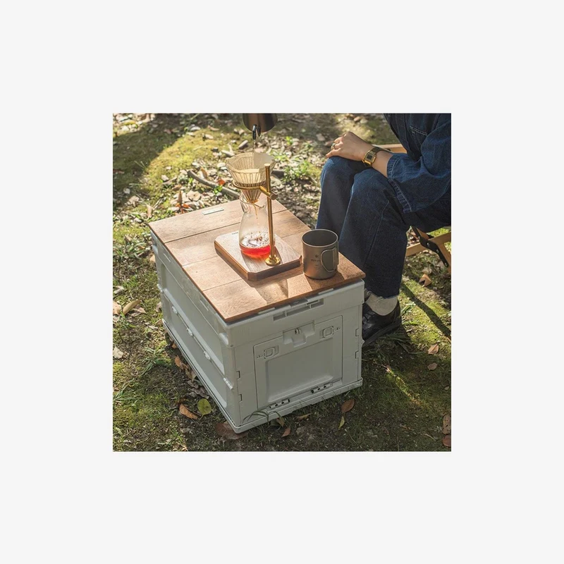 50L Folding Storage Box Wood Top