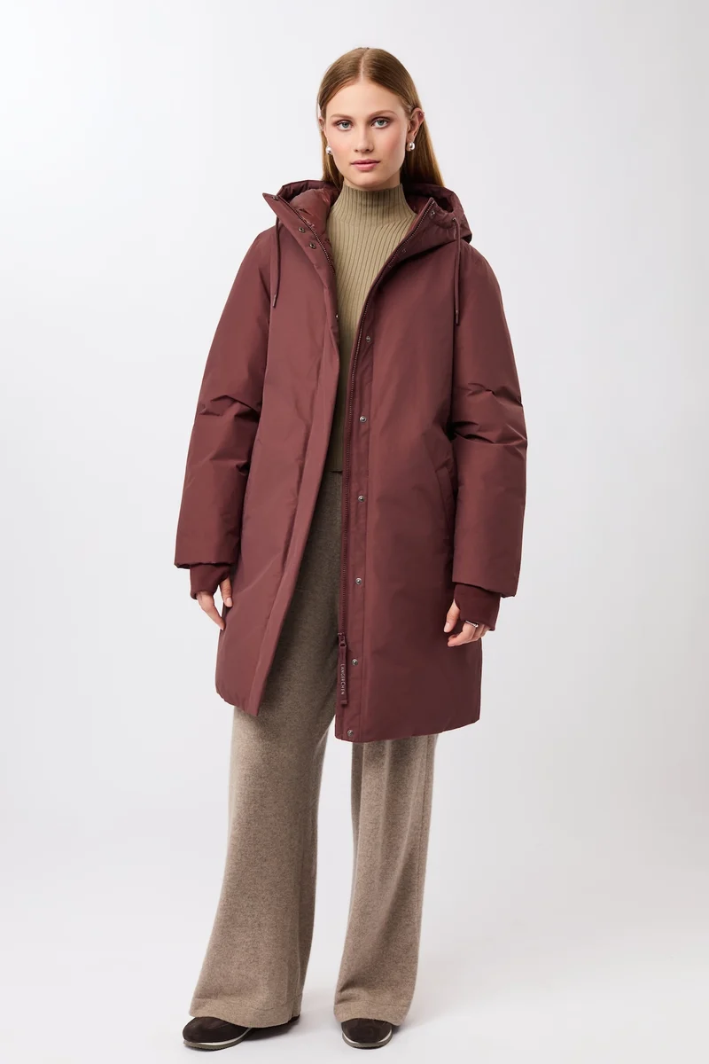 Lange Jacke mit Kapuze und Eco Daune (Burgundy)