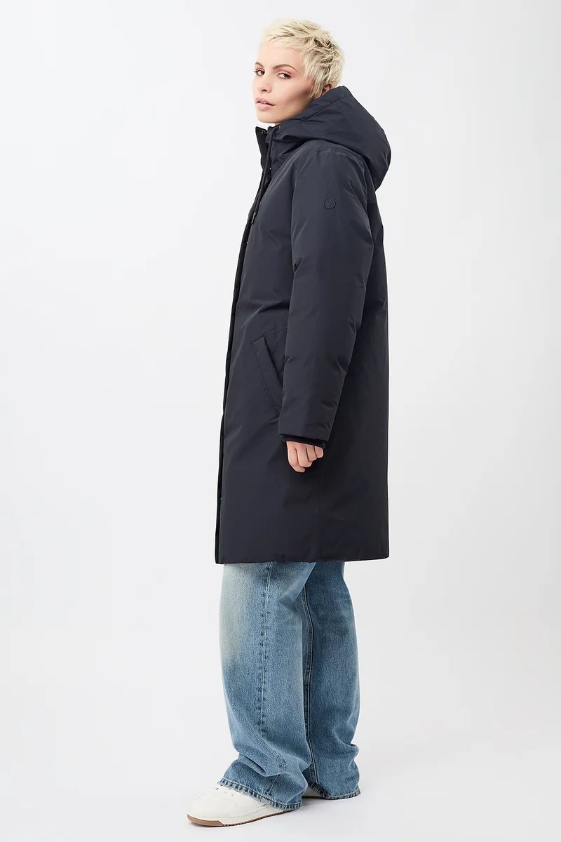 Lange Jacke mit Kapuze und Eco Daune (Navy)