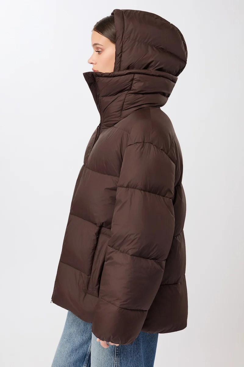 Steppjacke mit Kragen und abnehmbarer Kapuze (Coffee)