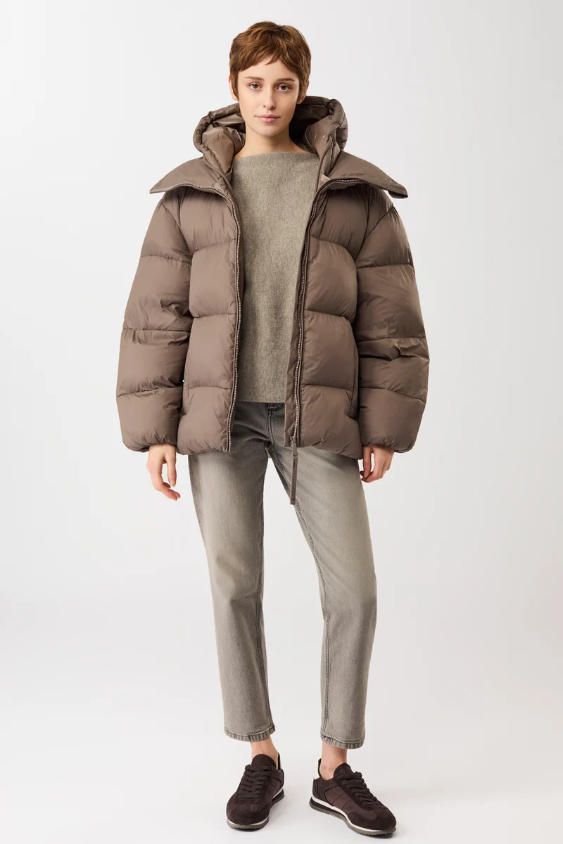 Steppjacke mit Kragen und abnehmbarer Kapuze (Concrete)