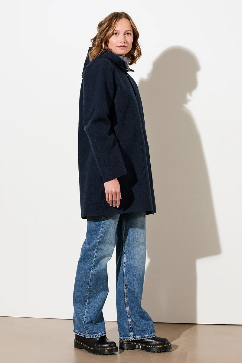 Kapuzenjacke aus Walk mit Membran (Navy)