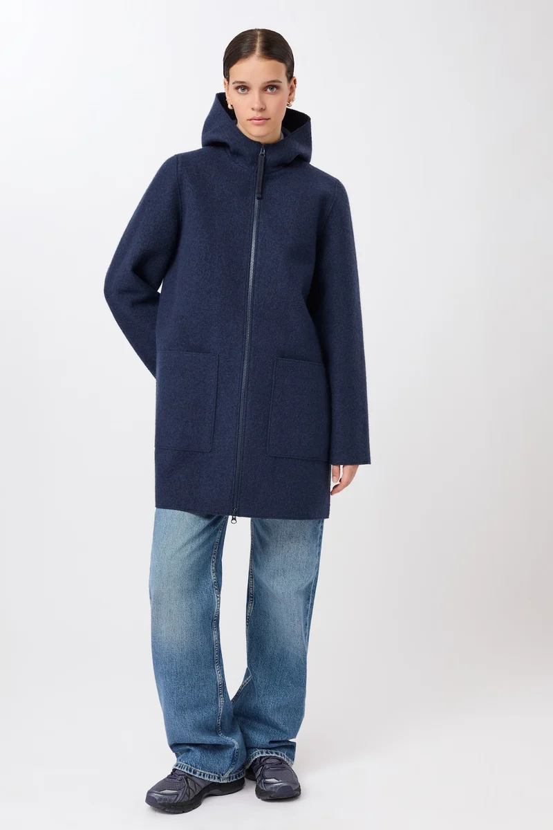 Kapuzenjacke aus Walk mit Membran (Steel Blue)