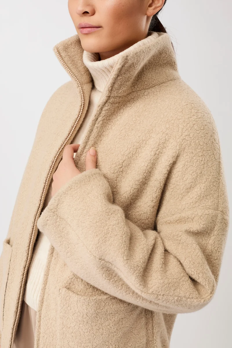 Jacke mit Stehkragen aus Woll-Fleece (Limestone)